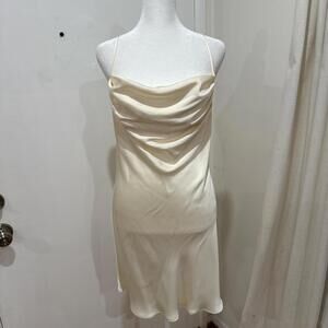 Cream Silk Cowl Neck Mini Slip Dress